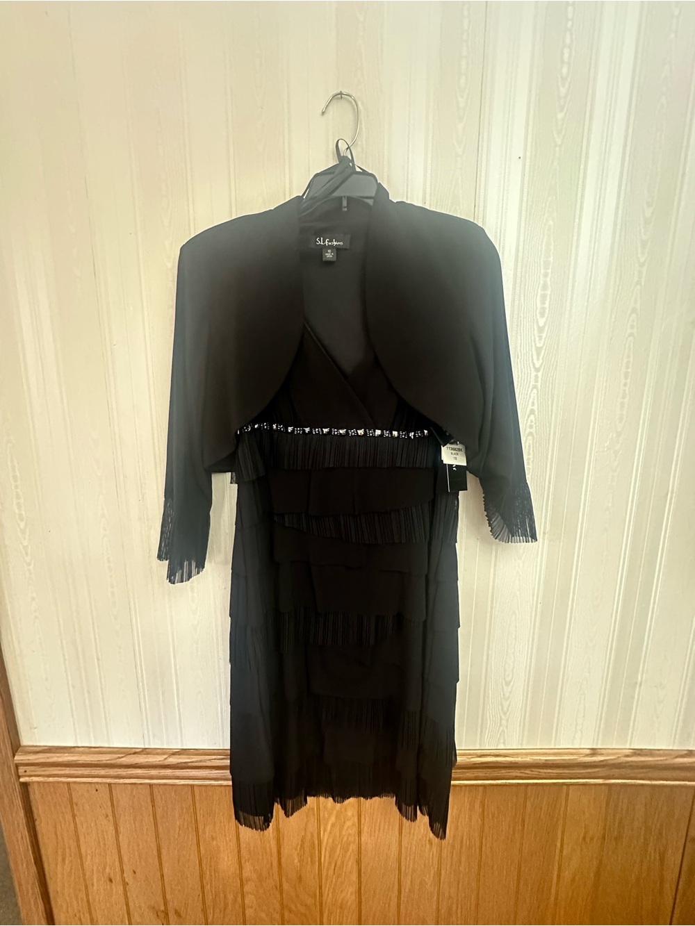 SL Fashions Black Tiered Fringe Dress with Cropped Bolero